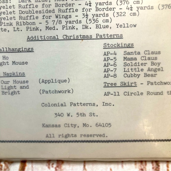 Aunt Martha’s Dream Angel Quilt Pattern Colonial Patterns, Inc. Wall Hanging - Picture 6 of 6